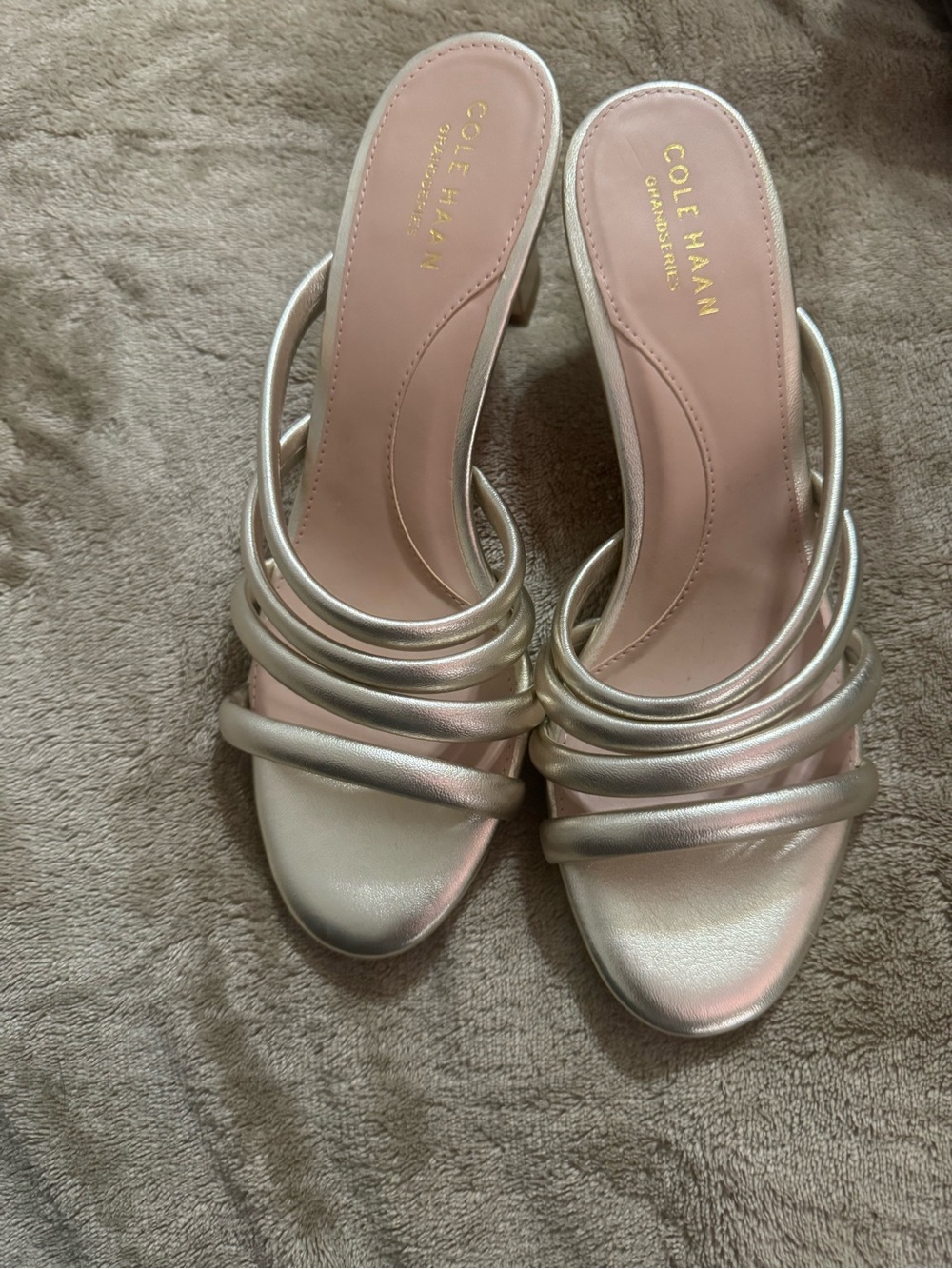 Cole Haan Silver Metallic Multi-Strap Slide Heels